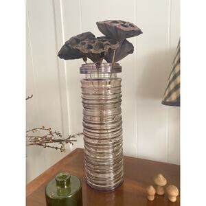 Vintage Purple/ Pink Ribbed Glass Vase 12"